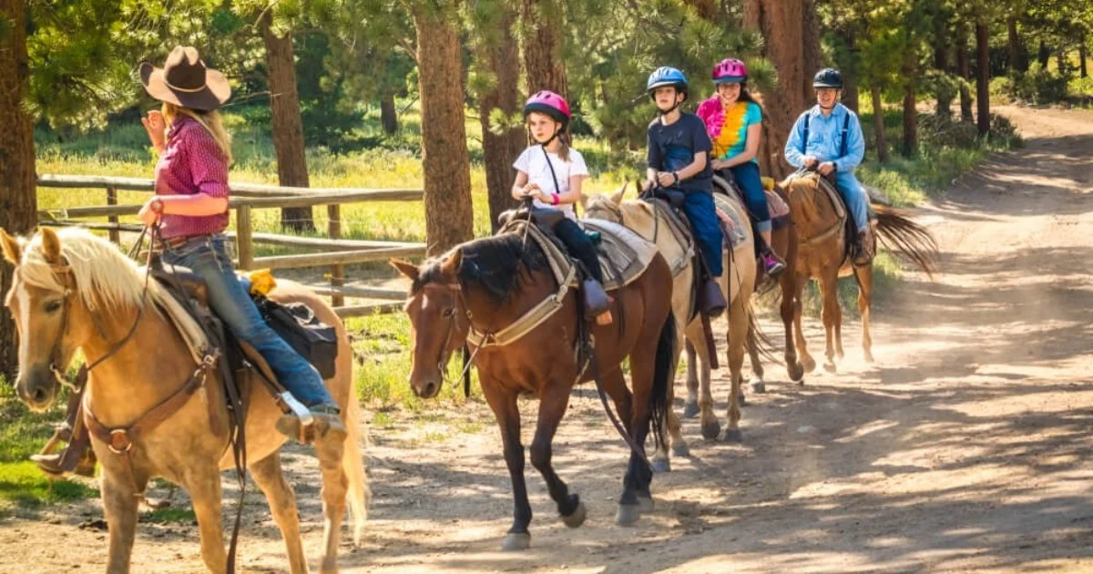 an instructor teaching children how to ride horses