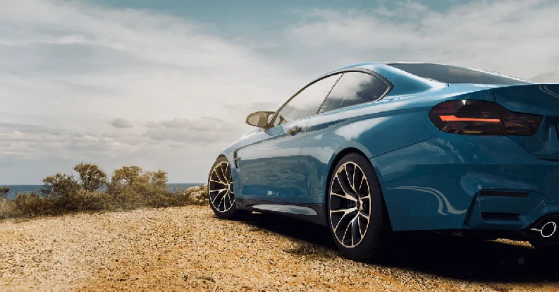a blue sporty looking car