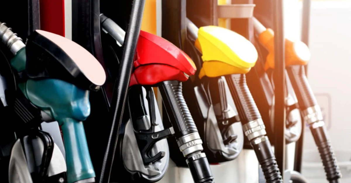 various petrol and diesel pumps at a petrol station
