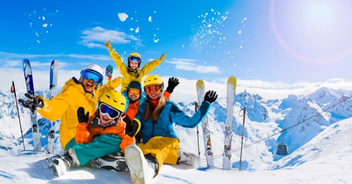 a group of friends skiing