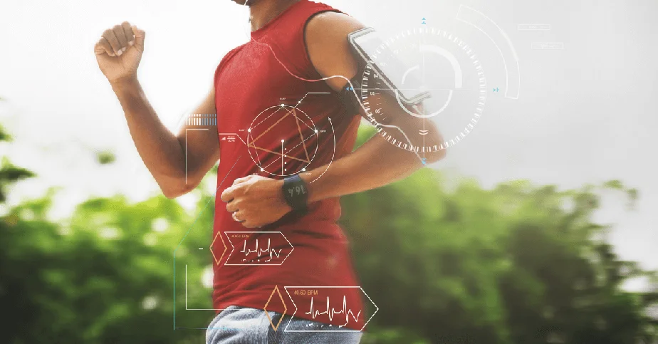 A running man wearing a smart watch