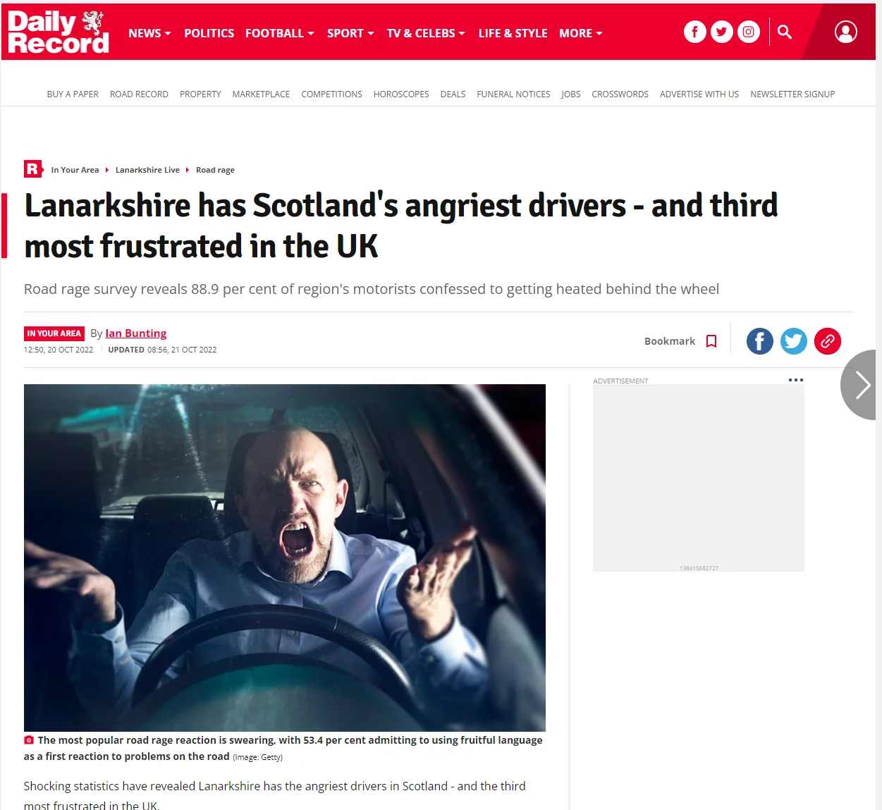 Lanarkshire has Scotland's angriest drivers - and third most frustrated in the UK - Daily Record
