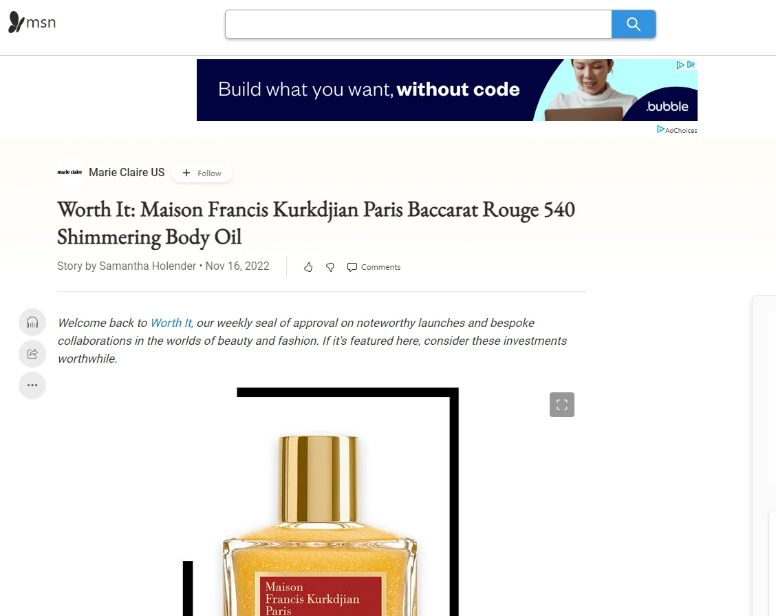 Worth It: Maison Francis Kurkdjian Paris Baccarat Rouge 540 Shimmering Body Oil